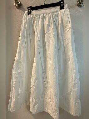 Arie Cotton Classic White Midi Skirt - Lightweight Gathered Waist